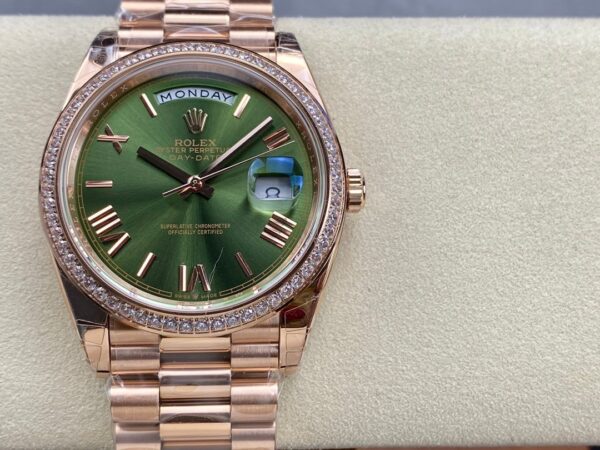 Day Date Rolex Weekly Journal Champaign 18K Gold Plated counter weight(rose gold diamonds daydate)